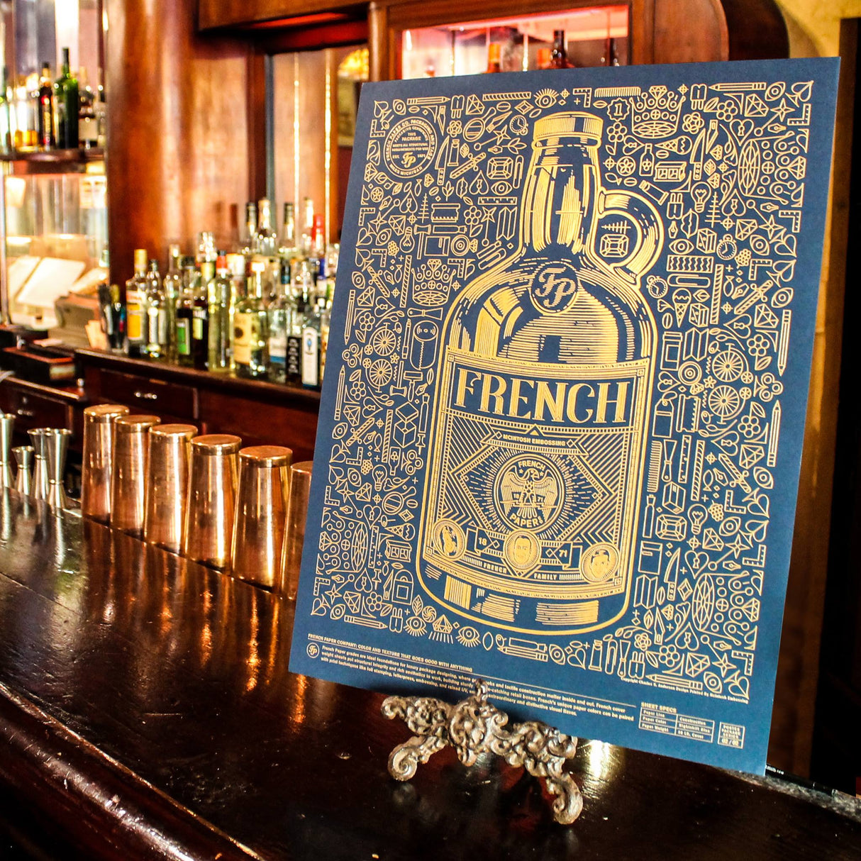 French Paper Bottle - 16” x 20” Gold-Foil Poster