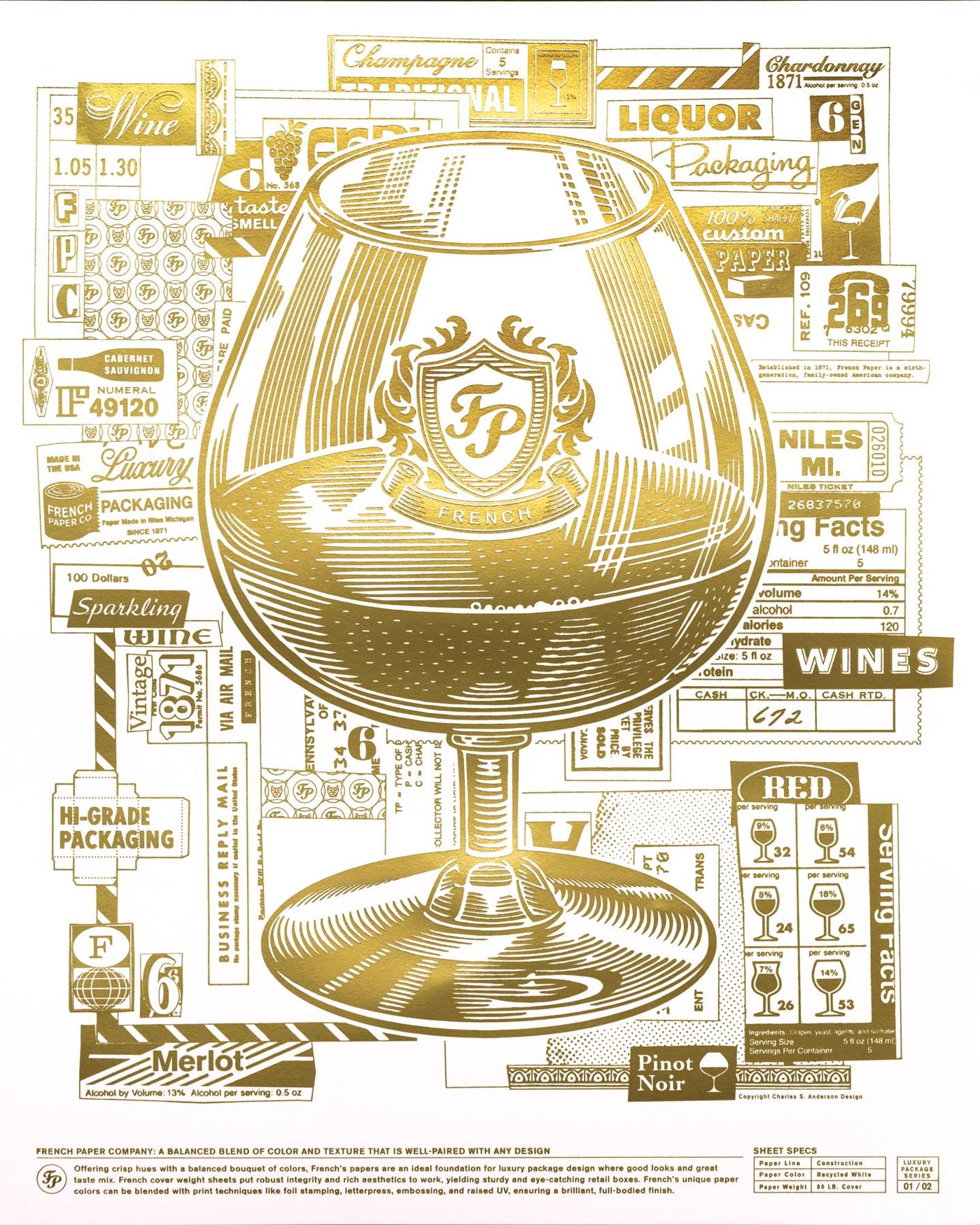 French Paper Wine - 16” x 20”  Gold-Foil Poster