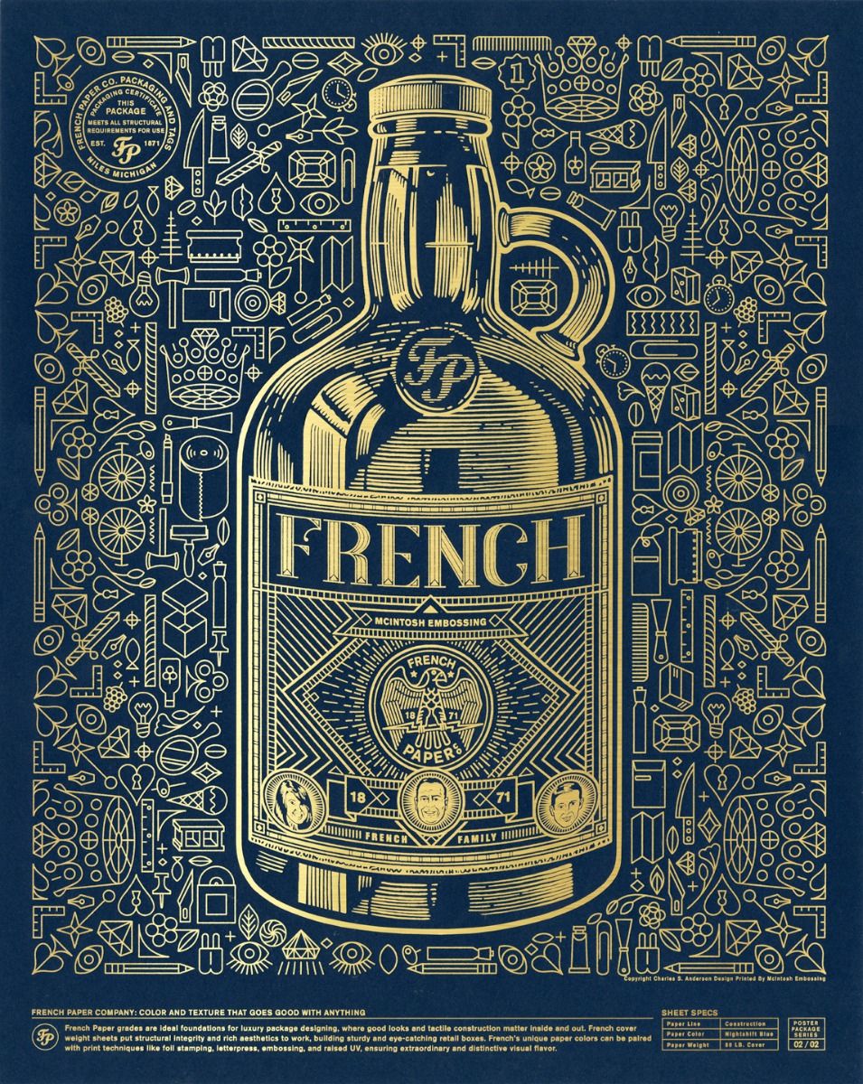 French Paper Bottle - 16” x 20” Gold-Foil Poster