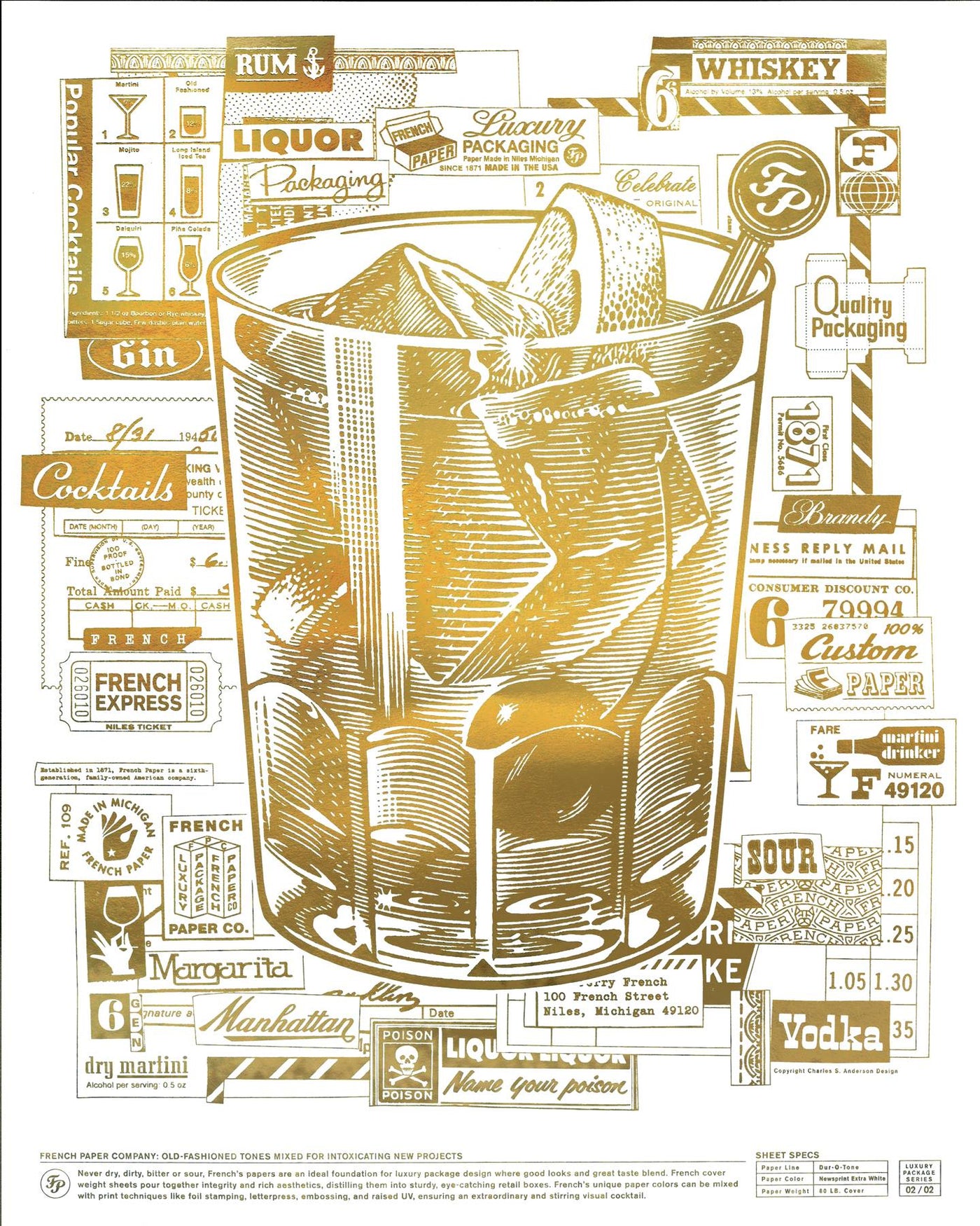 French Paper Cocktail - 16” x 20”  Gold-Foil Poster