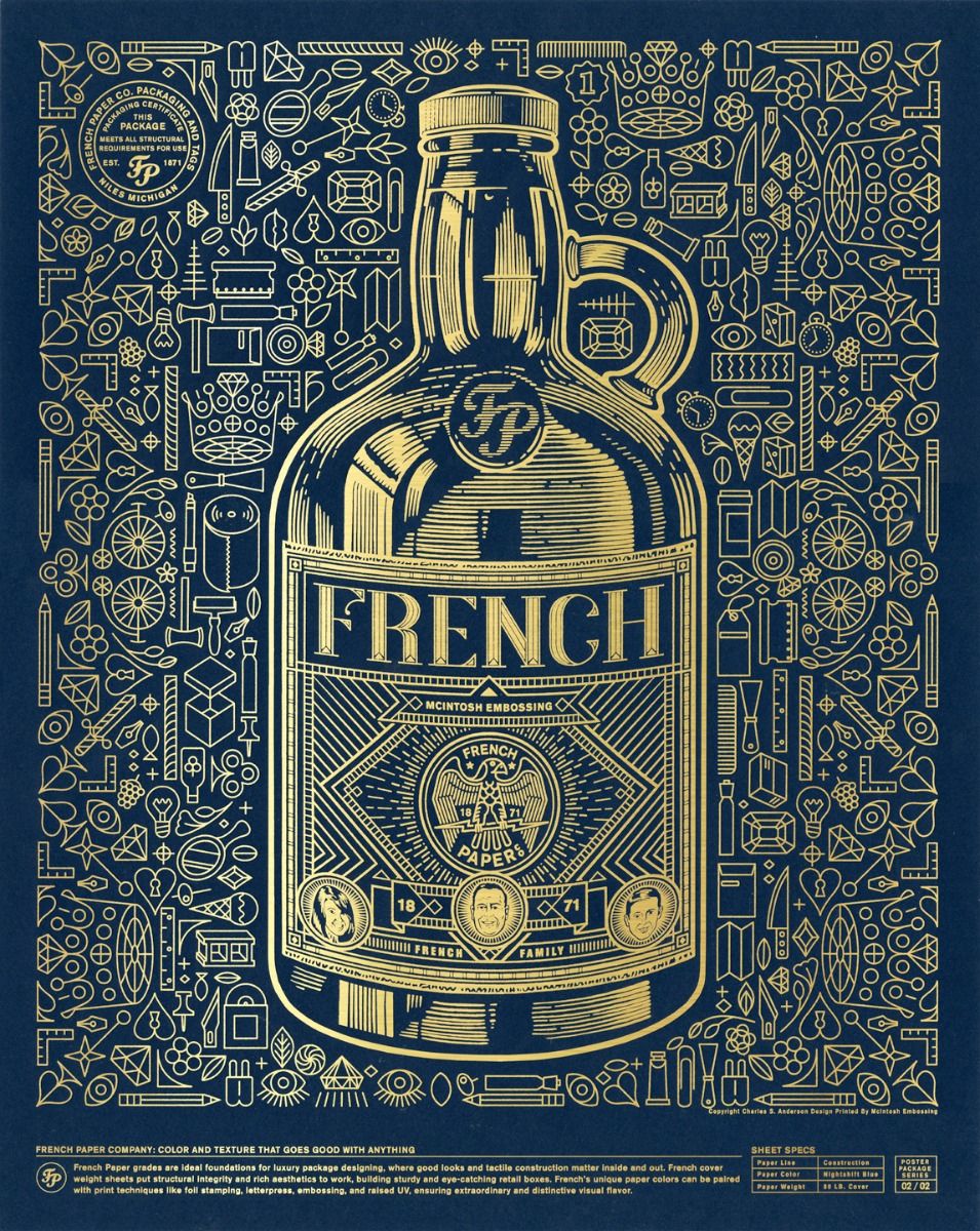 French Paper Bottle - 16” x 20”  Gold-Foil Poster